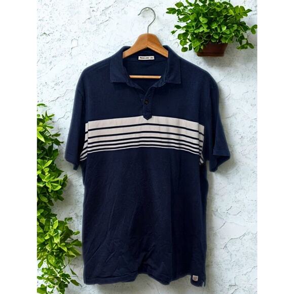Marine Layer Polo Shirt Navy White Stripe Sz L/XL Spring 2020 EUC - Picture 1 of 7